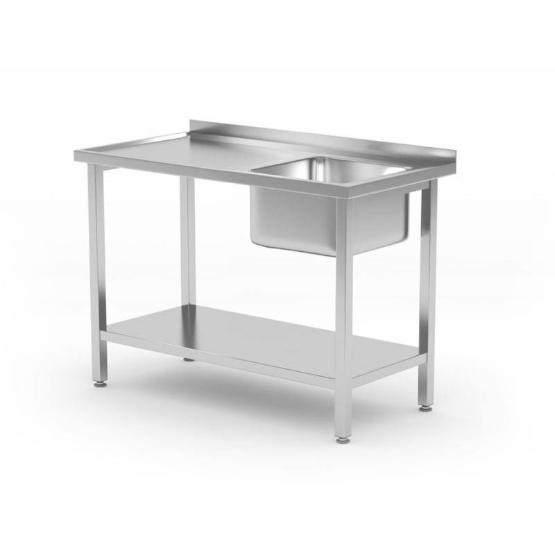 Sink table with shelf – bolted, depth 600 mm, HENDI, Budget Line, sink bowl on the right side, 1000x600x(H)850mm