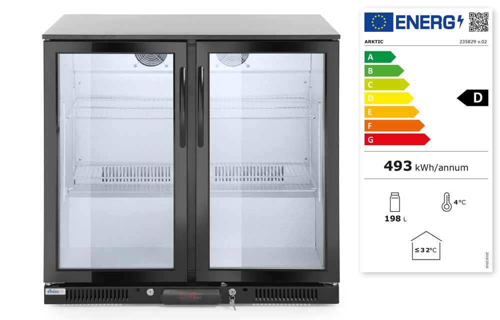 Back bar refrigerator double-door, Arktic, 180L, Black, 220-240V/160W, 900x540x(H)890mm