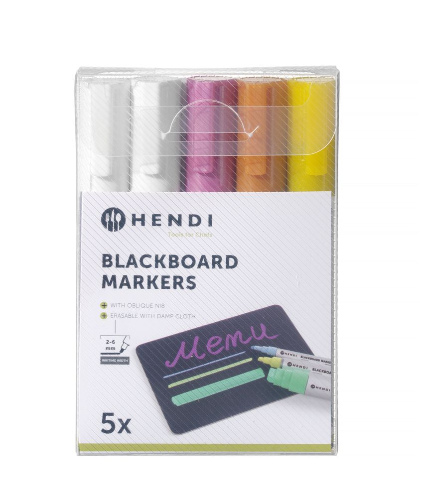 Blackboard markers 6 mm, HENDI, 2 white, 1 pink, 1 yellow and 1 bronze markers, 5 pcs